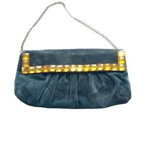 Pink Stix Green Velour Beaded Handbag Shoulder Bag